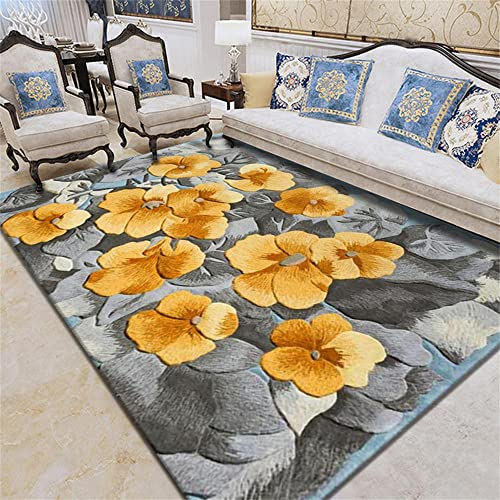 Teppiche für Schlafzimmer, gelber Teppich, leicht zu verteilen, feuchtigkeitsbeständig, einfacher Teppich, Wohnzimmer, Gelb, 140 x 200 cm