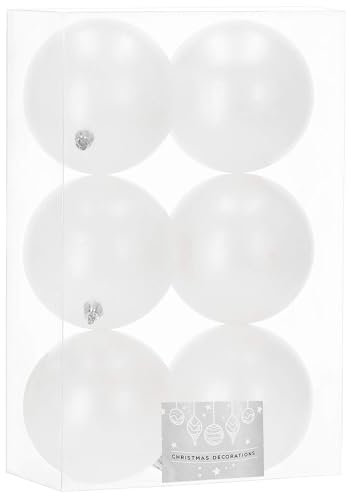 SPRINGOS Juego de 6 bolas de plástico blanco mate para árbol de Navidad, fiestas, bodas