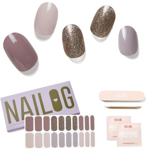 NAILOG Semi Cured Gel Nail Strips 20Pcs Gel Nail Stickers - Last Night | 20 Extra-Long Strips DIY Salon-Quality Gel Nails Glossy Long-Lasting HEMA-Free Vegan Easy & Safe