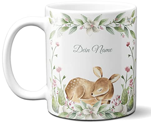 online-hut-Tasse - Kaffeebecher - Kaffeetasse - Lieblingstasse - Kindertasse - Reh - Rehkitz - personalisiert - Dein Name - Geschenkidee LT-12