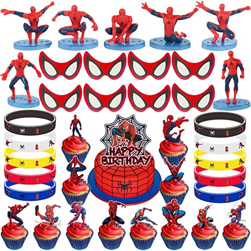 38 Stück Spiderman Kuchen Deko Figuren, Spiderman Geburtstag Kuchen Deko, Spiderman Party Deko Set, für Kinder Junge&Mädchen Party Kuchendekoration