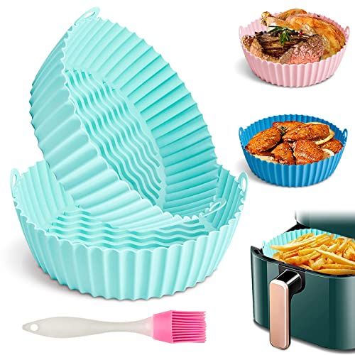 2 PZS Olla de Silicona para Freidora de Aire, Accesorios Airfryer, Cesta de Silicona de Freidora Aire Reutilizables para Horno, Microondas, Molde para Pasteles, Vaporizador(verde)
