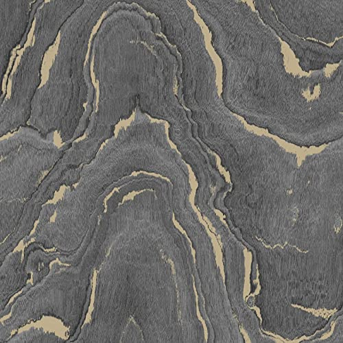 Woodgrain Wallpaper Charcoal Grey/Gold Muriva 199503