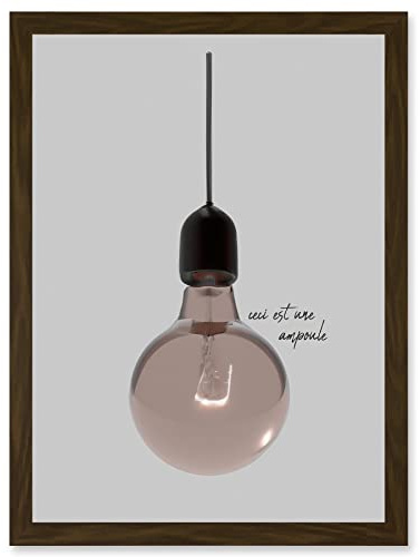 Artery8 Minimalist French Illustration of a Retro Peach Pink Light Bulb Ceci Est Une Ampoule Artwork Framed Wall Art Print A4