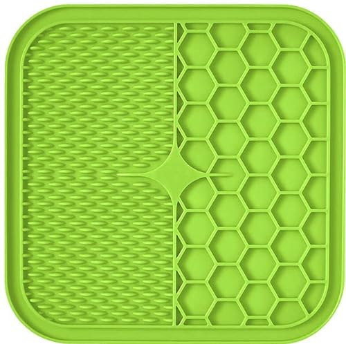 Lick Mat for Dogs : 21cm x 21cm square : Dog Safe Silicone : Great with Dog Peanut Butter : Suction Cups for fixing to tiles when Grooming and Washing