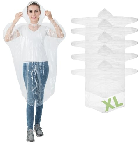 Igoera Regenponcho 5er Pack – Transparent oder Bunt – Mit Ärmeln – Wasserdichtes Regencape mit Kapuze für Damen, Herren & Kinder – Festival, Camping & Outdoor