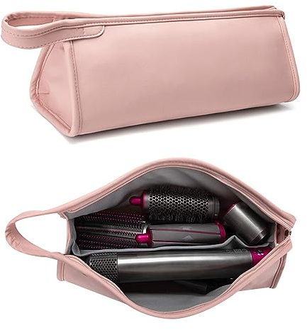 CECOMBINE PU Leather Travel Case Carrying Case Storage Bag Protective Case for Dyson Supersonic Hair Dryer, Portable Waterproof Dustproof Storage Bag Organizer for Dyson Airwrap Styler (Pink)