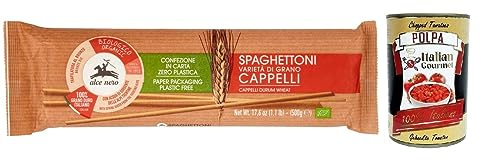 Italian Gourmet Spaghettoni Pasta di Semola Bio Nudeln 1 x 500g | Aus Cappelli-Hartweizen, coltivato in Italia, trafilatura ruvida, ideale per, Gesamtnettogewicht 500 g + Kostenlos Polpa 400g