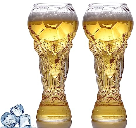 EBbels 2Stück WM-Bierglas 2022, Fußball WM Pokal Form Bierglas, Lustiger Kreative Fußballkrüge, Fußball Hercules Krug Gläser Bierkrug Für Party-Bar-Zubehör Und Fußballliebhaber (600ml)