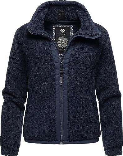 Ragwear Damen Fleecejacke Kurze Teddyfleece-Jacke warm mit Kapuze Nordicka Navy Gr. 3XL