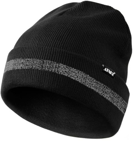 ATNKE Reflektierende Mützen Sicherheits-Thermo-Strickmütze mit hoher Sichtbarkeit für den Winter mit reflektierendem Streifen Geeigneter Outdoor-Arbeitssport