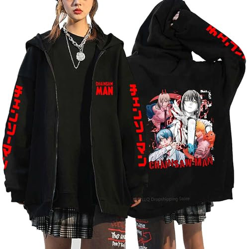 MDEM Anime Chainsaw Man Sweatshirts Denji Hooded Hoodies Makima Zipper Jacket Long Sleeve Zip Jackets Fleece Streetwear Sweatshirt-style1||XXS