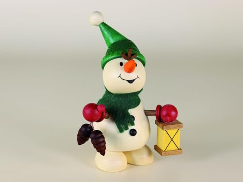 Kunsthandwerk Ullrich Miniaturfigur Schneemann mit Zapfen und Laterne BxH 6,5x10cm NEU Holzfigur Schneemensch Schneekönig Tischfigur