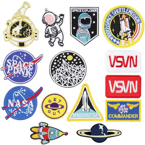 Sixfolo Patches zum Aufbügeln Kinder Erwachsene,14 Stück Nasa Applikation Aufnäher Weltraum Astronauten Aufnäher Flicken zum Aufbügeln Groß für DIY Kleidung und Individuelle Abzeichen