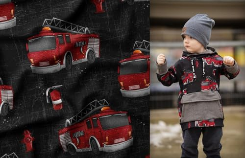 Babyweicher French Terry Baumwolle Stoff Firefighter Feuerwehr 150 cm WB Eigenproduktion Farbe Anthrazit