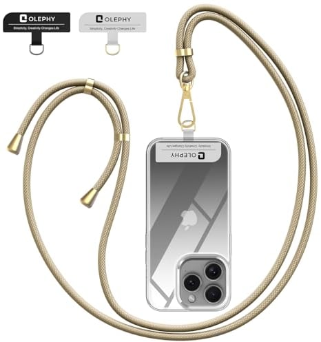 OLEPHY Cordón Cuerda para Teléfono Móvil Ajustable Universal, 1*Cordón Colgante Movil y 2 Parche, Correa para Móvil Compatible la Mayoría de Las Fundas de Teléfono, Dorado
