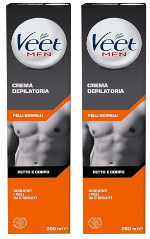 Crema Depilatoria MEN, Petto e Corpo, Per Pelli Normali. Rimuove i Peli In 3 Minuti, Lascia La Pelle Idratata 200ml (2 Unità)