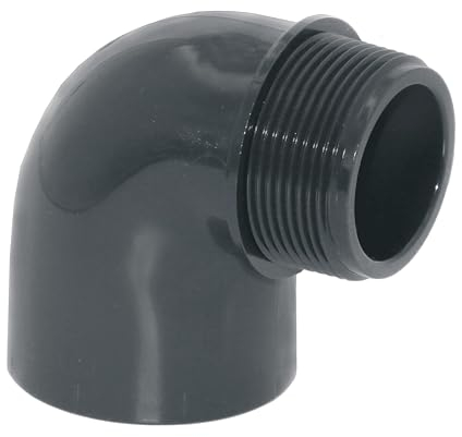 HAF® 1x PVC Fittings Winkel 90° mit 50mm Klebemuffe x 1 1/2 Außengewinde - Winkelverbinder aus grauem PVC-U für Poolverrohrungen und vieles mehr... Qualität: Made in Europe. Menge: 1 Stück