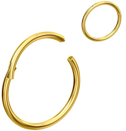 NewkeepsR 1.0mm×9mm Or Anodisé 316L Acier Chirurgical Nez Anneau Bague Boucle d'oreille À charnièreClicker Segment Sans Soudures Piercing
