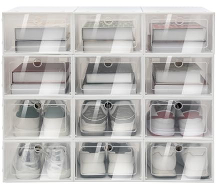 CLEADONG Schuhboxen, 24 Stück Stapelbar Box mit Belüftungslöcher, Schuhorganizer Schuhaufbewahrung, Schuh-Organizer für Schuhe/Bücher (Weiß)