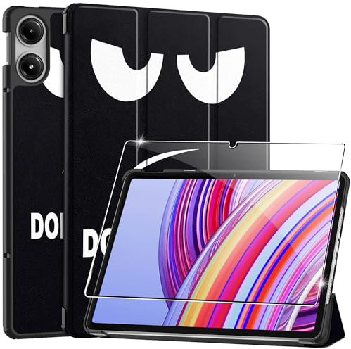 Heioloo Custodia per Xiaomi Redmi Pad Pro 12.1 Cover in Pelle Case, + [1 Pezzi] Vetro Temperato Pellicola Protettiva [Auto Svegliati/Sonno][Supporto Funzione ] [Anti-Scratch] occhio grande