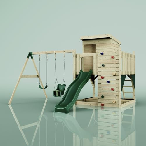 PolarPlay Spielturm Björn aus Holz in Grün Babyschaukel