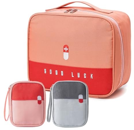 Tcdwla Medikamententasche, Reiseapotheke Tasche, Erste Hilfe Tasche Leer, Große Kapazität, Wasserdichtem Oxford Stoff, für Schule, Reisen, Camping, Wandern (Große: 24*20*10cm, Kleine: 14*11*2cm)