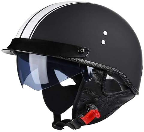 Halbhelme Motorradhelm Halbschalenhelm mit ECE Genehmigt,Brain-Cap Halbschale Chopper Helm Roller-Helm Jet-Helm Moped Helm Retro für Erwachsene Herren Damen(4,L(59~60CM))