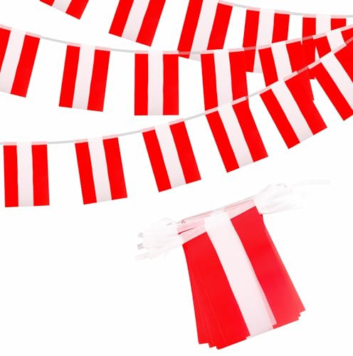 Oly 2024 Dekorationen – 10 m Österreich Flaggen Banner, Wimpelkette für Sport, Fußballveranstaltungen, Nationalfeierdekorationen