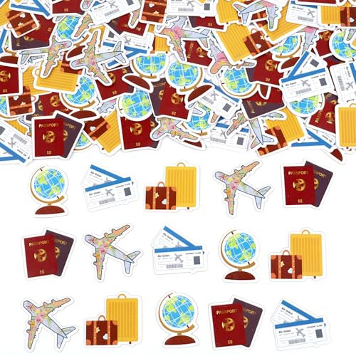 JOYMEMO 200 Stück Reise-Konfetti, Plane, Luggage Globus, bedruckt, Papierschablonen für Jungen, Mädchen, Traveling Geburtstag, Babyparty, Dekoration, zum Abschied für Adventure Theme Party.