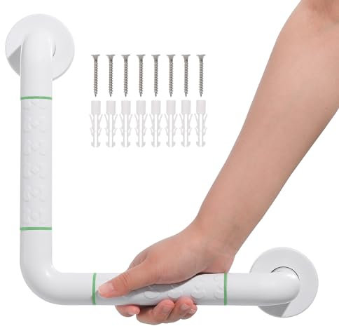 Fanwer Anti Bathroom Grab Rail,90° Detachable Right Angle White Stainless Steel Shower Hand Rail,Safety Hand Rail Support for Elderly, Children and Disability