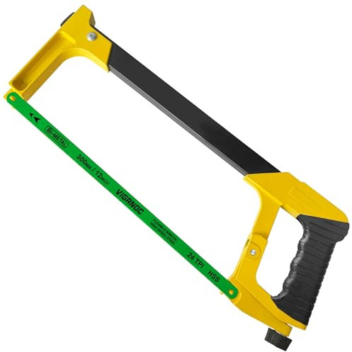 Viganoc Premium Hacksaw, 12-Inch Hack Saw Frame with 24 TPI Bi-Metal Blade, Metal Wood PVC Cutting