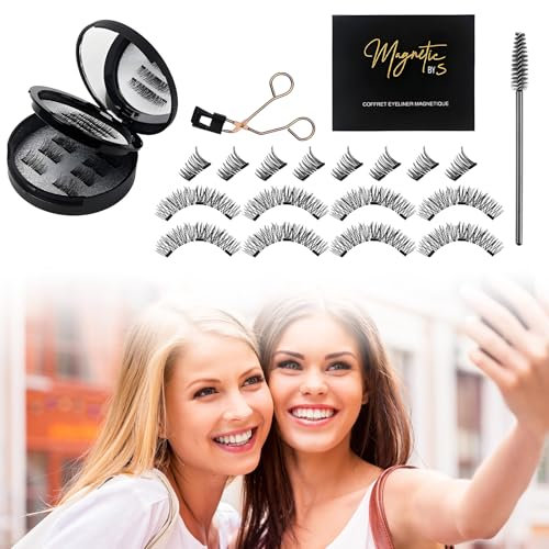 Lot de 18 cils magnétiques avec pince, cils magnétiques, 8 paires de cils magnétiques avec recourbe-cils et brosse, réutilisables