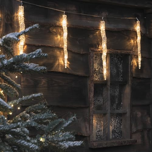 Lights4fun 3,6m LED Eiszapfen Lichterkette Outdoor Weihnachtsbeleuchtung Außen Eiszapfen Lichterkette mit Timer Weihnachtsdeko Außen