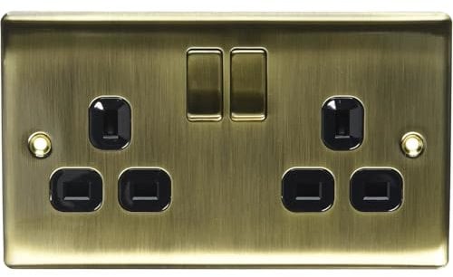AMK® BG 2 Gang Socket Antique Elegant Brass Look Metal Double Power Socket With Anti Moisture Protective Gasket