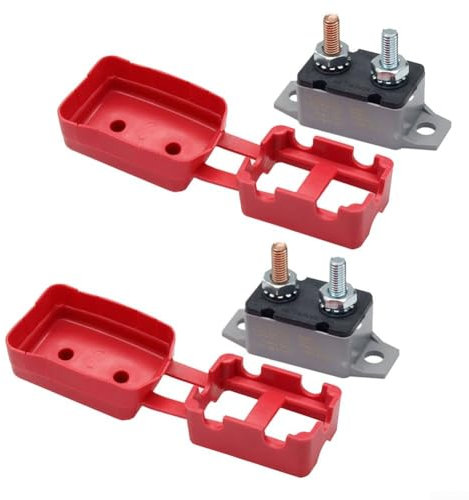 Lot de 2 disjoncteurs à réinitialisation automatique, avec couvercles isolés, pour voiture, bateau solaire, camping-car, 12 V 24 V, support longitudinal pour chargeur de batterie (50 A)