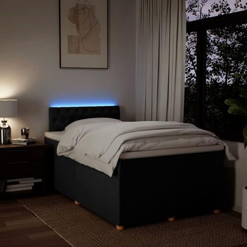 IKAYAA Boxspringbett 120 x 200 cm mit Matratze, LED Beleuchtung, Topper & Kopfteil, Bett mit Matratze und Lattenrost 120 x 200 cm Polsterbett 120 x 200 cm mit Matratze Schwarz
