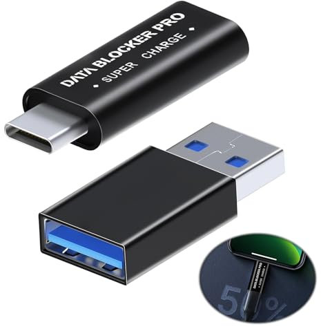 2 Pcs USB Data Blocker, Data Blocking Adapter Protect Against Juice Jacking, USB Charge Only Adapter, Portable Charging Adapters Compatible Data Security Device Prevent Hacking