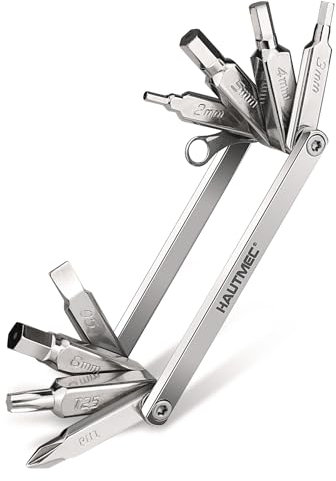 HAUTMEC 9 in 1 Bike Multitool, Mini Bike Repair Tool Kit for Road and Mountain Bikes, Lightweight Stainless Steel Bike Tool with 2/3/4/6mm Inner Hexagon and Phillips Screwdriver Multitool HT0418-BT