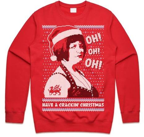 Sanfran Clothing Oh Oh Oh Merry Christmas Top Funny Nessa Ruth Gavin Welsh Wales British TV Comedy Special Jumper Sweater Sweatshirt Large/Red