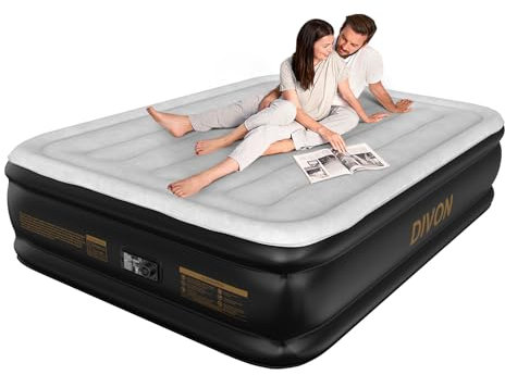 DIVON - Materasso ad aria completo con pompa integrata, materasso gonfiabile alto 18 pollici con motivo a onde, materasso autogonfiato/deflazione in 3 minuti, letto ad aria per casa e campeggio, 650
