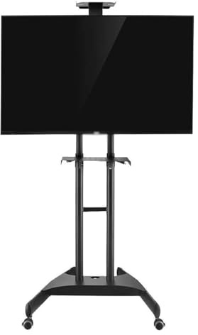 JIURUOZ Support TV sur Pied, Support TV roulettes, Présentoir Plat réglable en Hauteur avec roulettes, Meuble TV avec 2 étagères, Support de Table TV