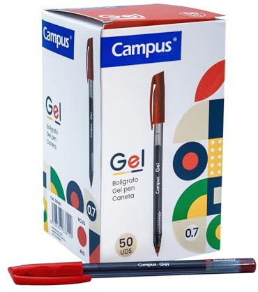 Campus Gelschreiber, 50 Stück, Gelstifte mit Strichbreite 0,7 mm, Gel-Tinte, Kugelschreiber mit Kapuze für Büro und Schulmaterial (rot)