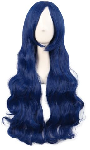 MapofBeauty 32 Zoll/80 cm Mode Lange Lockige Haare Anime Kostüm Side Pony Cosplay Perücke (Gemischt Blau)