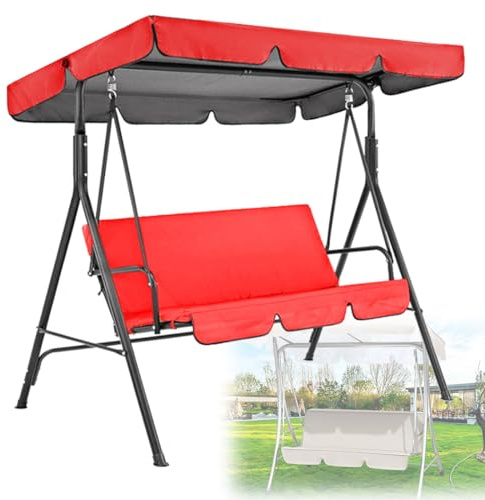 Vcyex Dach Für Hollywoodschaukel 3 Sitzer- Sonnendach Für Hollywoodschaukel 210D wasserdichte Hollywoodschaukel Ersatzteile (verdeck Und Sitzbezüge) Red,164 * 114 * 15CM