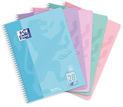 Oxford Touch Collegeblock A4 kariert mit Doppelrand, 80 Blatt, 5 Pastell-Farben, 5 Stück