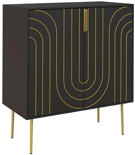 HOMCOM Storage Cabinet, Modern Kitchen Cupboard with 2 Doors, Adjustable Shelf and Metal Legs, Freestanding Sideboard for Living Room, Dining Room, Hallway, Black