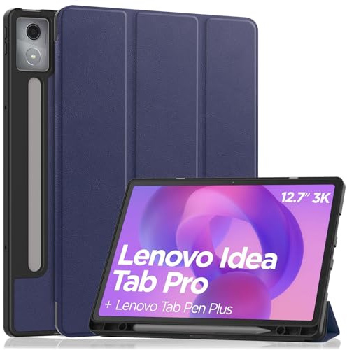 YRH for Lenovo Idea Tab Pro 12.7 inch Case 2025 with Pen Holder, Back Soft TPU Protective Tablet Cover with Auto Sleep/Wake (Dark Blue)