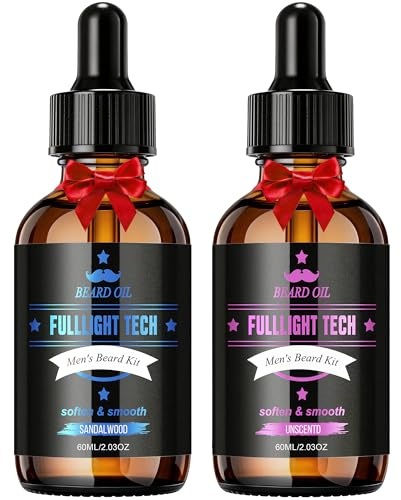 FULLLIGHT TECH Beard Oil, 30ml Sandalwood & 30ml Unscented Plant-Based Oils | Conditioning Beard Oil with Argan & Jojoba Oils to Soften Beard, Soothe Skin, Reduce Dryness & Add Healthy Shine,Gift for Men