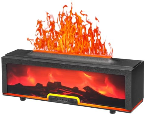 Axrye Fireplace Flame Air Diffuser Humidifier, 8 Colors Aromatherapy Essential Oil Air Diffuser, DC24V 200ml Noiseless Mist Humidifier with Timer, Fire Aroma Diffuser for Home, Office, Yoga